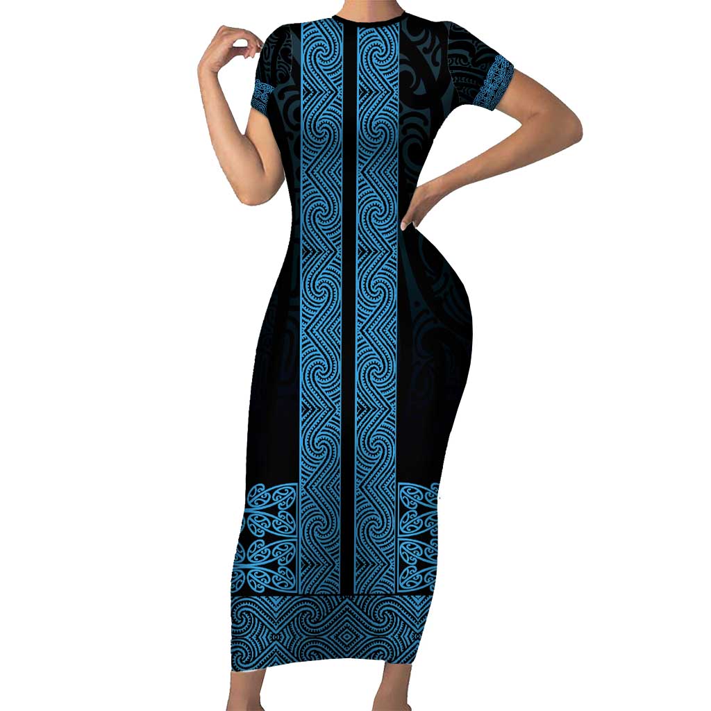 New Zealand Maori Kowhaiwhai Family Matching Short Sleeve Bodycon Dress and Hawaiian Shirt Kikorangi Maui and Mangopare