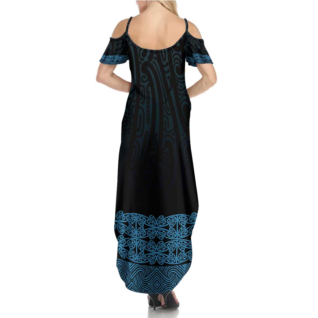 New Zealand Maori Kowhaiwhai Family Matching Summer Maxi Dress and Hawaiian Shirt Kikorangi Maui and Mangopare