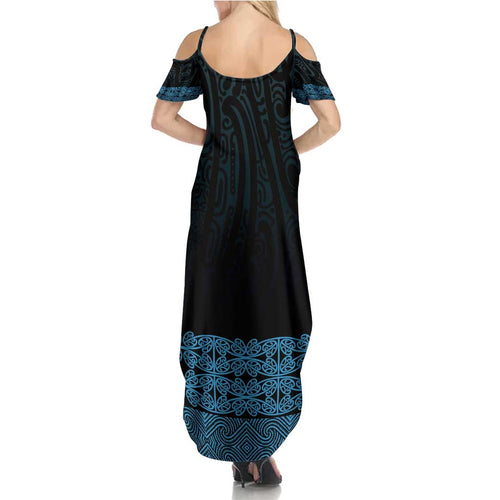 New Zealand Maori Kowhaiwhai Family Matching Summer Maxi Dress and Hawaiian Shirt Kikorangi Maui and Mangopare