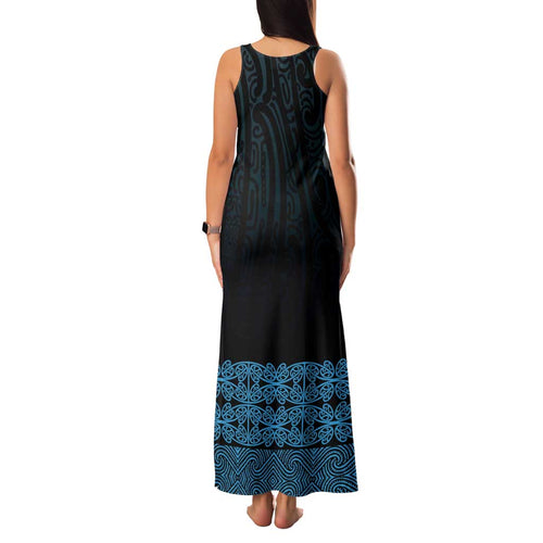 New Zealand Maori Kowhaiwhai Family Matching Tank Maxi Dress and Hawaiian Shirt Kikorangi Maui and Mangopare