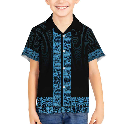 New Zealand Maori Kowhaiwhai Hawaiian Shirt Kikorangi Maui and Mangopare