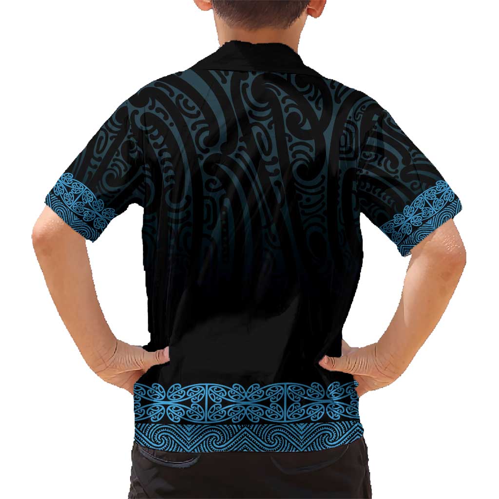 New Zealand Maori Kowhaiwhai Kid Hawaiian Shirt Kikorangi Maui and Mangopare