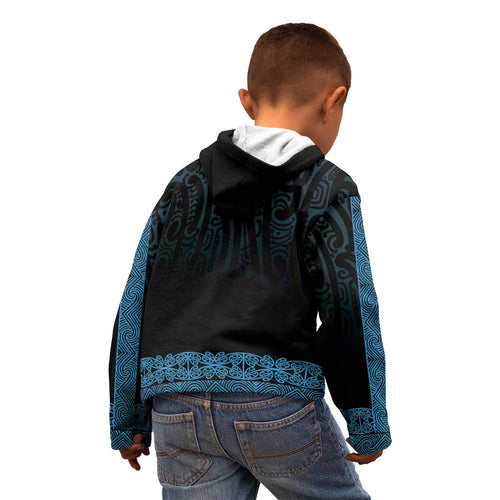 New Zealand Maori Kowhaiwhai Kid Hoodie Kikorangi Maui and Mangopare