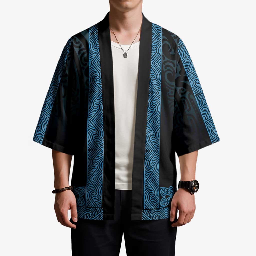 New Zealand Maori Kowhaiwhai Kimono Kikorangi Maui and Mangopare - Aussie Hoodie