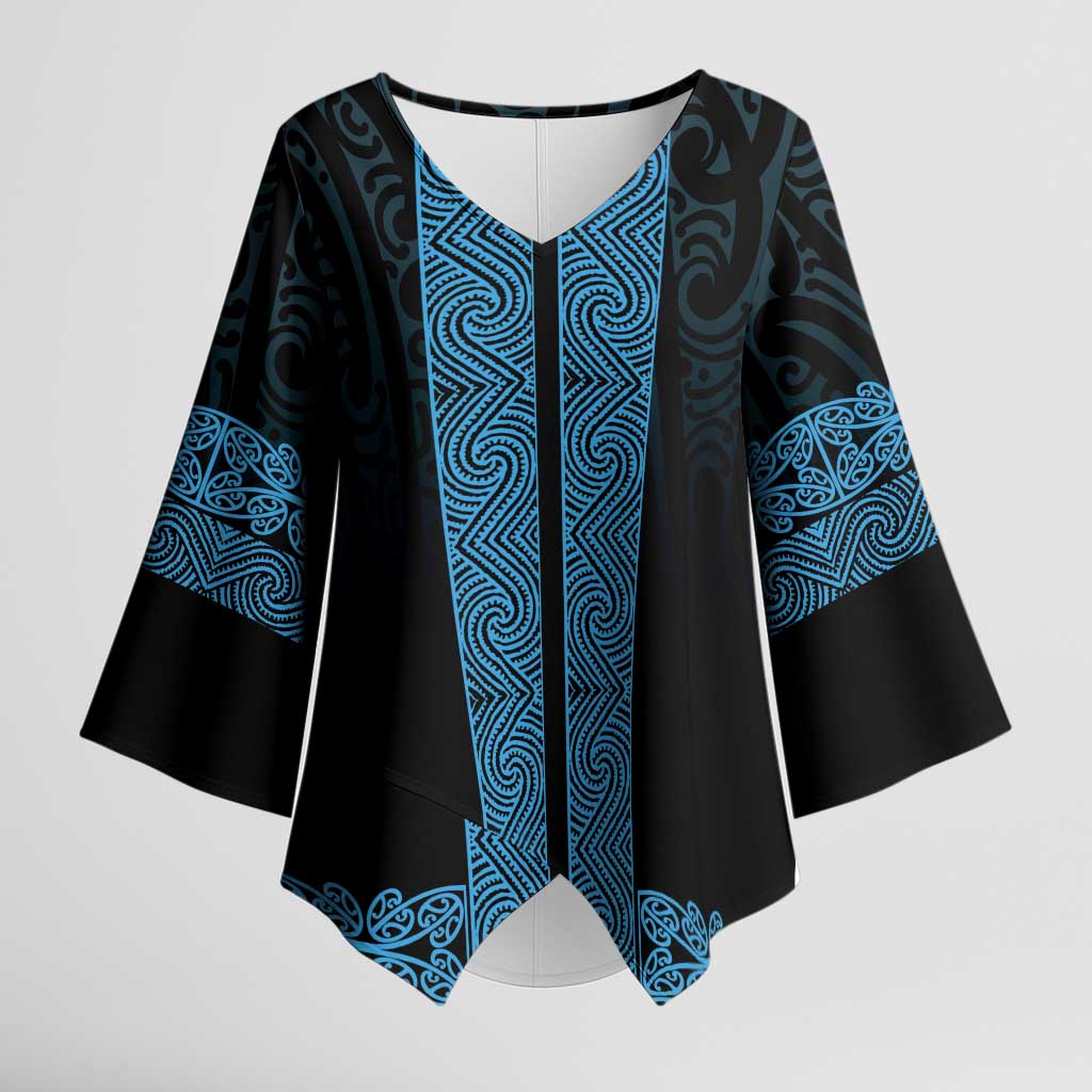 New Zealand Maori Kowhaiwhai Kimono Sleeve Blouse Kikorangi Maui and Mangopare - Aussie Hoodie