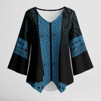 New Zealand Maori Kowhaiwhai Kimono Sleeve Blouse Kikorangi Maui and Mangopare - Aussie Hoodie