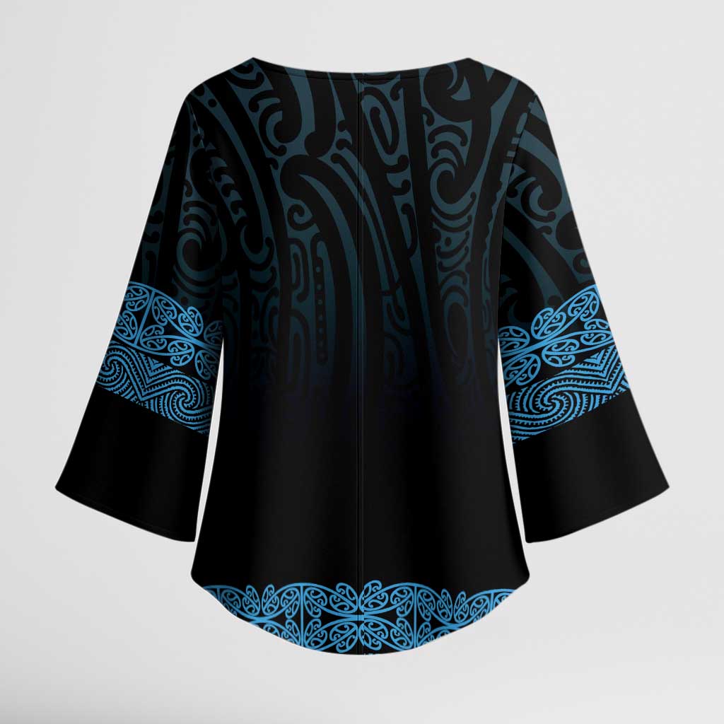 New Zealand Maori Kowhaiwhai Kimono Sleeve Blouse Kikorangi Maui and Mangopare - Aussie Hoodie