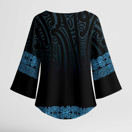 New Zealand Maori Kowhaiwhai Kimono Sleeve Blouse Kikorangi Maui and Mangopare - Aussie Hoodie