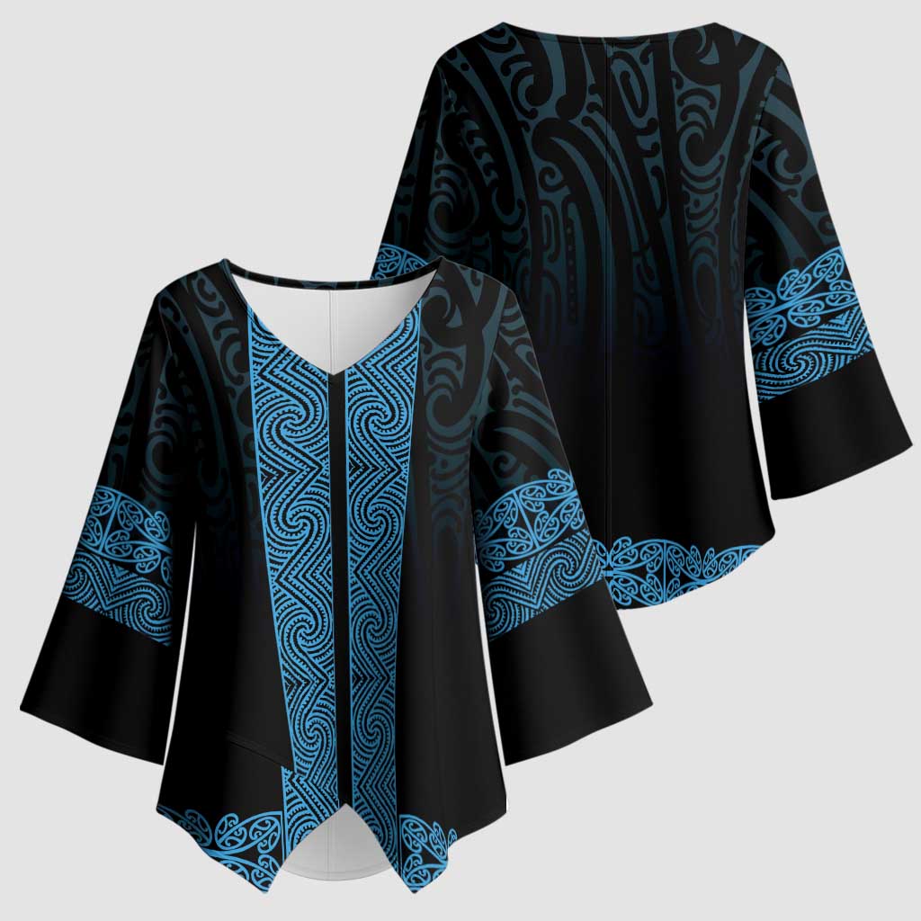 New Zealand Maori Kowhaiwhai Kimono Sleeve Blouse Kikorangi Maui and Mangopare - Aussie Hoodie