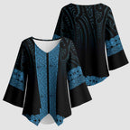 New Zealand Maori Kowhaiwhai Kimono Sleeve Blouse Kikorangi Maui and Mangopare - Aussie Hoodie