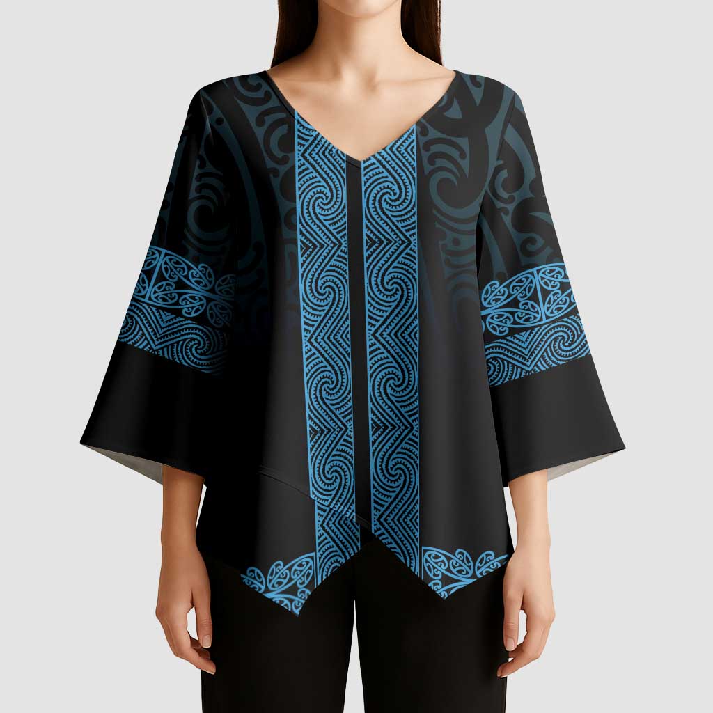 New Zealand Maori Kowhaiwhai Kimono Sleeve Blouse Kikorangi Maui and Mangopare - Aussie Hoodie