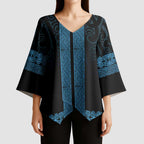 New Zealand Maori Kowhaiwhai Kimono Sleeve Blouse Kikorangi Maui and Mangopare - Aussie Hoodie