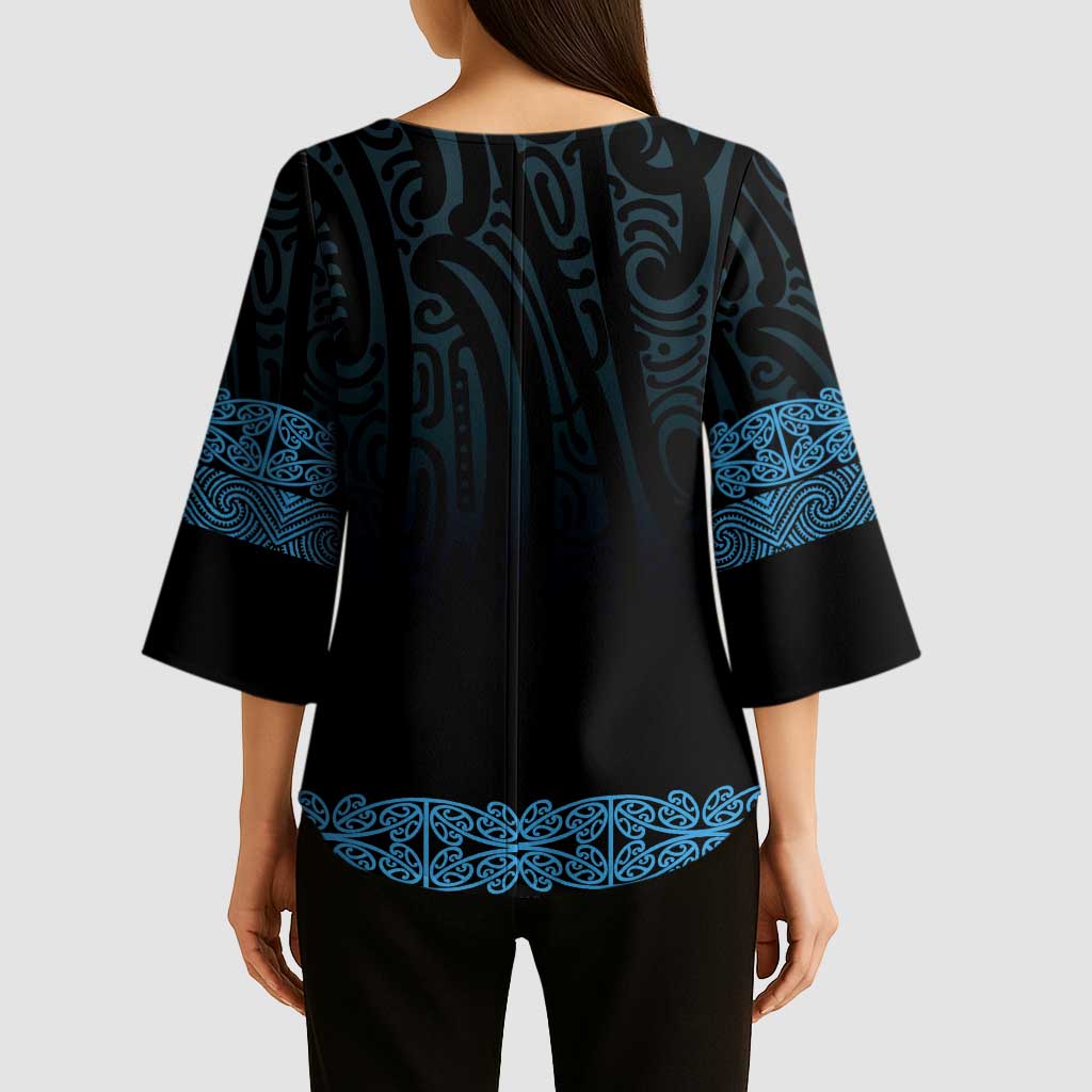 New Zealand Maori Kowhaiwhai Kimono Sleeve Blouse Kikorangi Maui and Mangopare - Aussie Hoodie