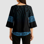 New Zealand Maori Kowhaiwhai Kimono Sleeve Blouse Kikorangi Maui and Mangopare - Aussie Hoodie
