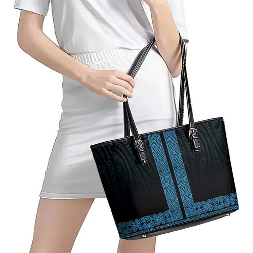 New Zealand Maori Kowhaiwhai Leather Tote Bag Kikorangi Maui and Mangopare