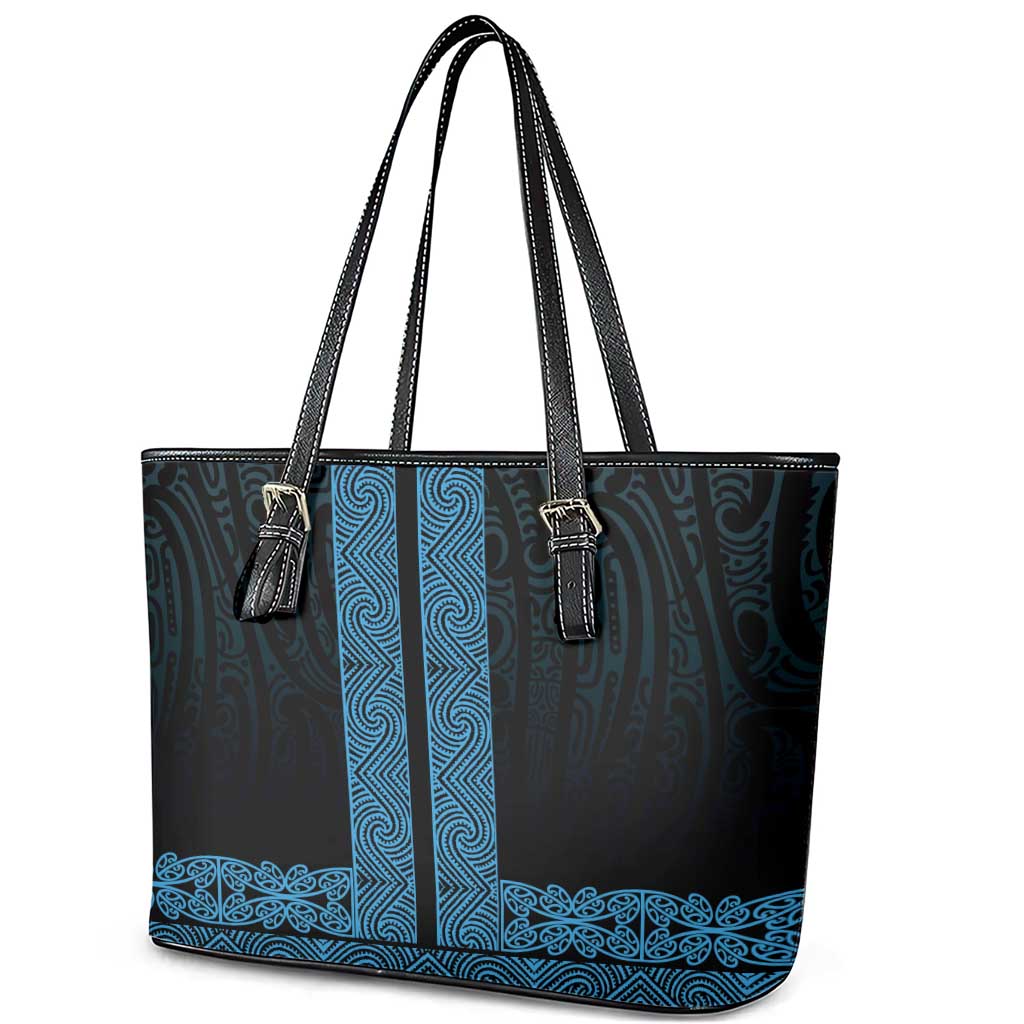 New Zealand Maori Kowhaiwhai Leather Tote Bag Kikorangi Maui and Mangopare