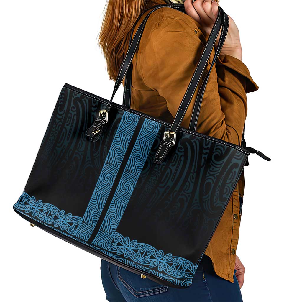 New Zealand Maori Kowhaiwhai Leather Tote Bag Kikorangi Maui and Mangopare