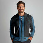 New Zealand Maori Kowhaiwhai Long Sleeve Polo Shirt Kikorangi Maui and Mangopare