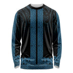New Zealand Maori Kowhaiwhai Long Sleeve Shirt Kikorangi Maui and Mangopare