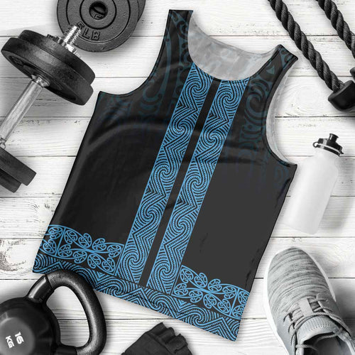 New Zealand Maori Kowhaiwhai Men Tank Top Kikorangi Maui and Mangopare