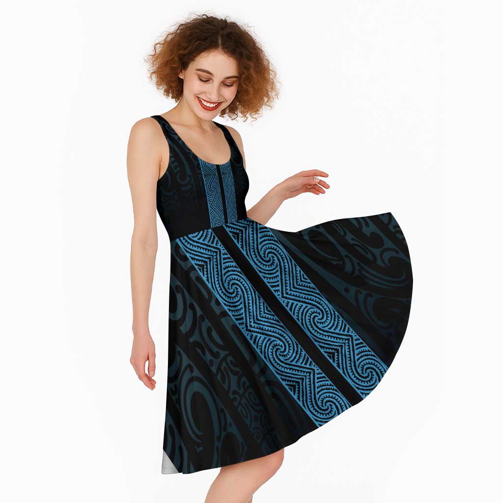New Zealand Maori Kowhaiwhai Midi Dress Kikorangi Maui and Mangopare - Aussie Hoodie