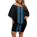 New Zealand Maori Kowhaiwhai Off Shoulder Short Dress Kikorangi Maui and Mangopare