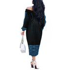 New Zealand Maori Kowhaiwhai Off The Shoulder Long Sleeve Dress Kikorangi Maui and Mangopare
