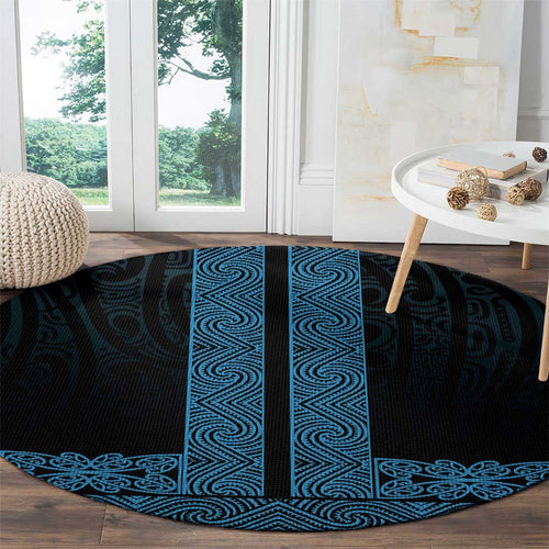 New Zealand Maori Kowhaiwhai Round Carpet Kikorangi Maui and Mangopare