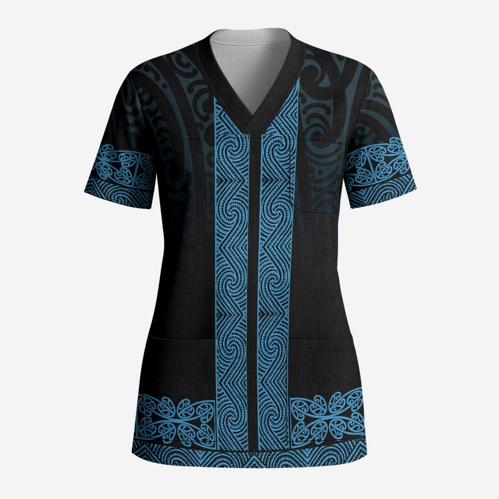 New Zealand Maori Kowhaiwhai Scrub Top Kikorangi Maui and Mangopare - Aussie Hoodie