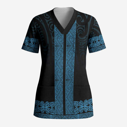 New Zealand Maori Kowhaiwhai Scrub Top Kikorangi Maui and Mangopare - Aussie Hoodie