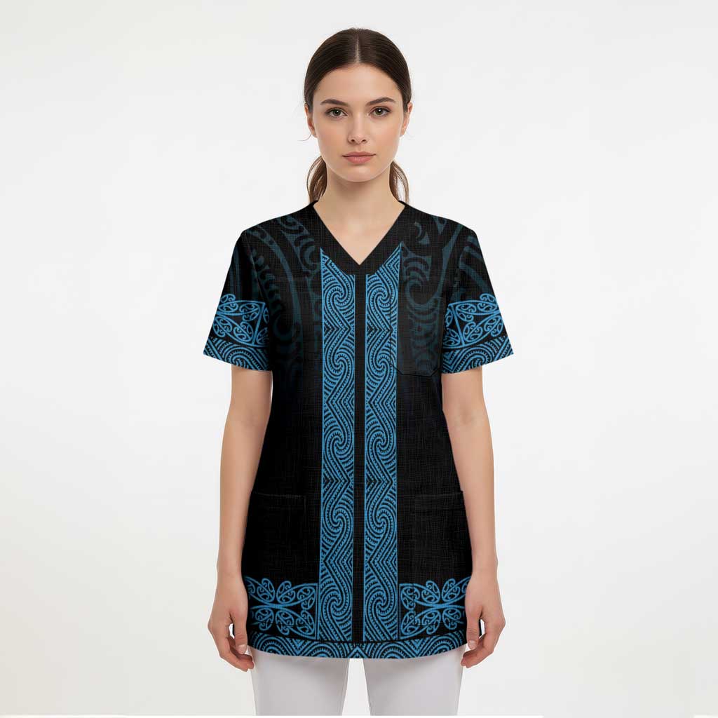 New Zealand Maori Kowhaiwhai Scrub Top Kikorangi Maui and Mangopare - Aussie Hoodie