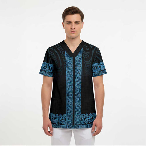 New Zealand Maori Kowhaiwhai Scrub Top Kikorangi Maui and Mangopare - Aussie Hoodie
