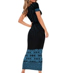 New Zealand Maori Kowhaiwhai Short Sleeve Bodycon Dress Kikorangi Maui and Mangopare