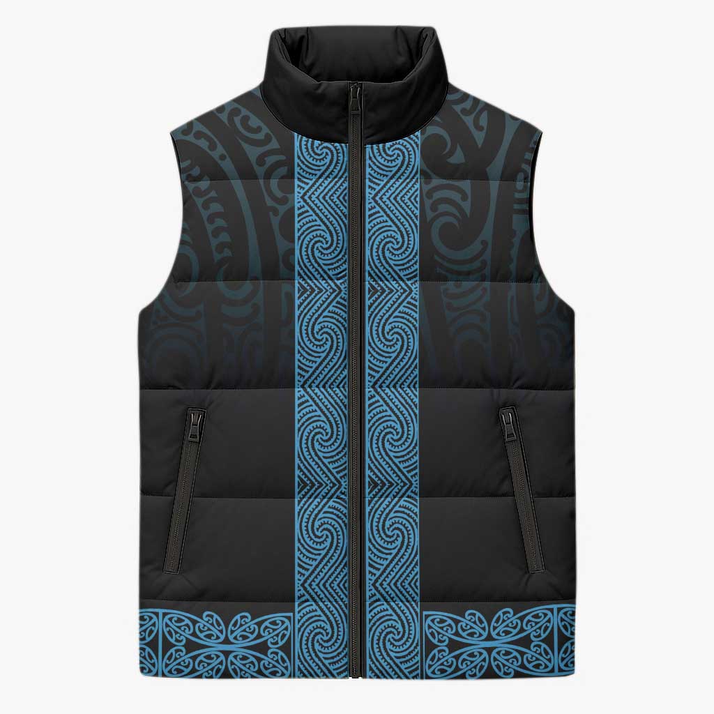 New Zealand Maori Kowhaiwhai Sleeveless Puffer Jacket Kikorangi Maui and Mangopare - Aussie Hoodie