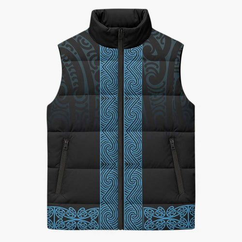 New Zealand Maori Kowhaiwhai Sleeveless Puffer Jacket Kikorangi Maui and Mangopare - Aussie Hoodie