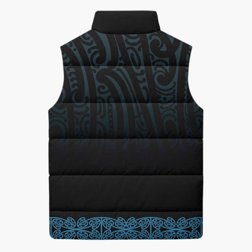 New Zealand Maori Kowhaiwhai Sleeveless Puffer Jacket Kikorangi Maui and Mangopare - Aussie Hoodie