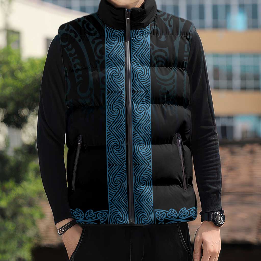 New Zealand Maori Kowhaiwhai Sleeveless Puffer Jacket Kikorangi Maui and Mangopare - Aussie Hoodie