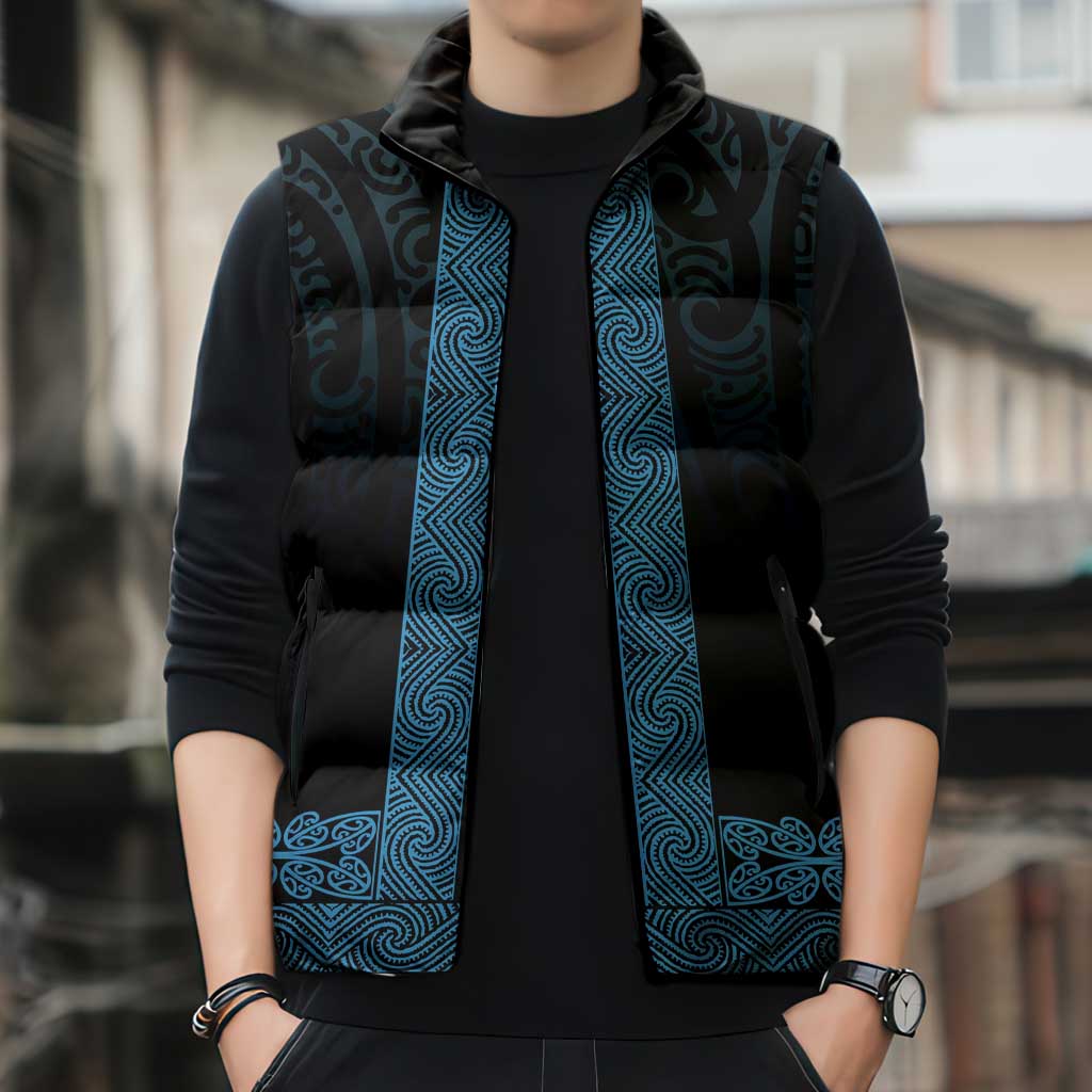 New Zealand Maori Kowhaiwhai Sleeveless Puffer Jacket Kikorangi Maui and Mangopare - Aussie Hoodie