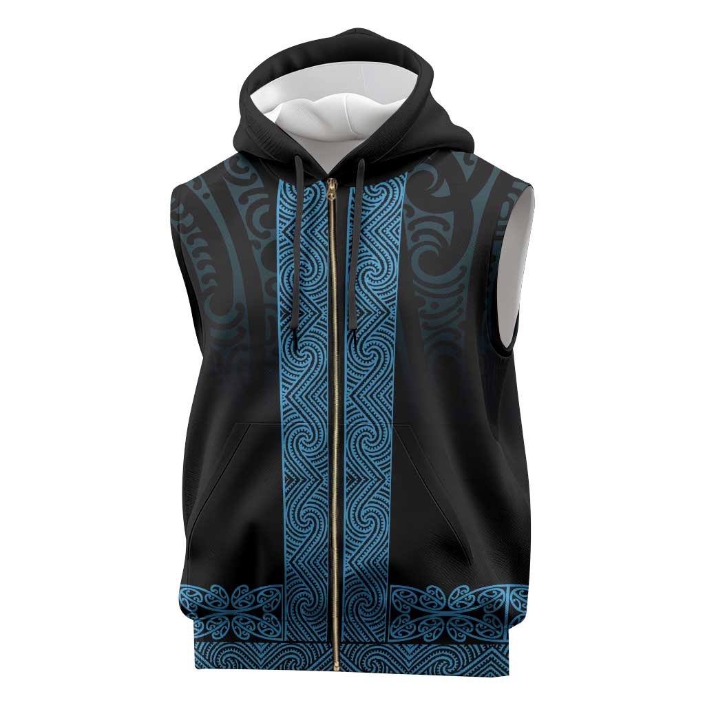 New Zealand Maori Kowhaiwhai Sleeveless Zip Hoodie Kikorangi Maui and Mangopare - Aussie Hoodie