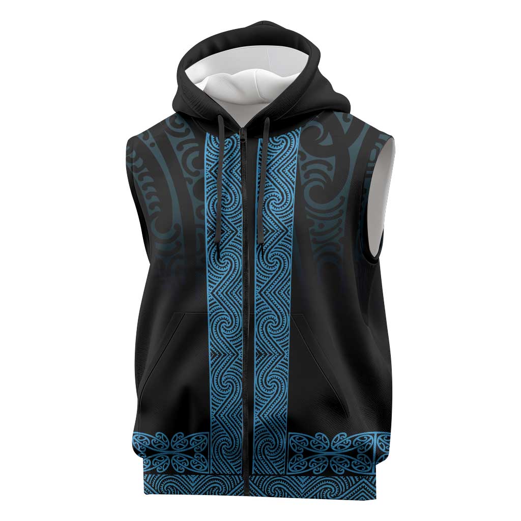 New Zealand Maori Kowhaiwhai Sleeveless Zip Hoodie Kikorangi Maui and Mangopare LT9
