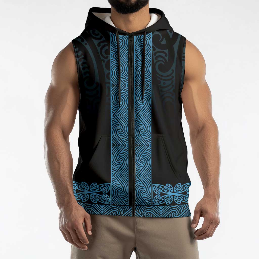 New Zealand Maori Kowhaiwhai Sleeveless Zip Hoodie Kikorangi Maui and Mangopare LT9