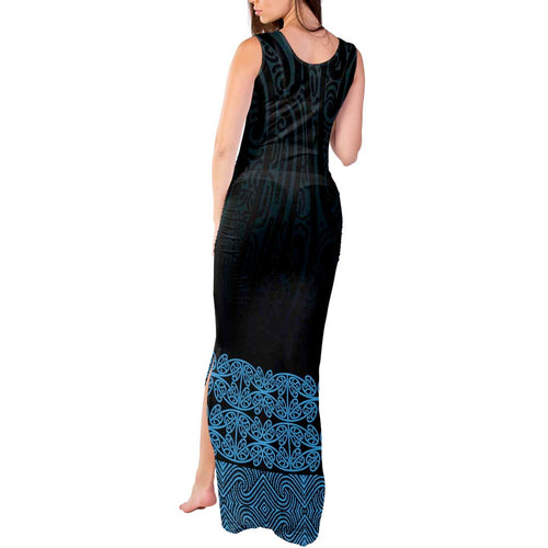 New Zealand Maori Kowhaiwhai Tank Maxi Dress Kikorangi Maui and Mangopare