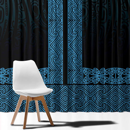 New Zealand Maori Kowhaiwhai Window Curtain Kikorangi Maui and Mangopare