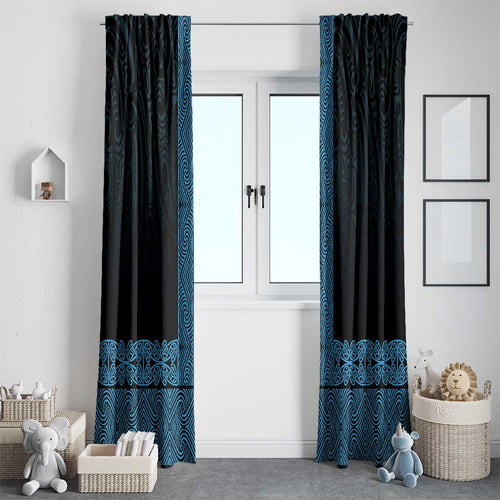 New Zealand Maori Kowhaiwhai Window Curtain Kikorangi Maui and Mangopare