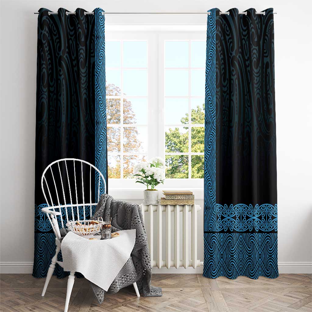 New Zealand Maori Kowhaiwhai Window Curtain Kikorangi Maui and Mangopare