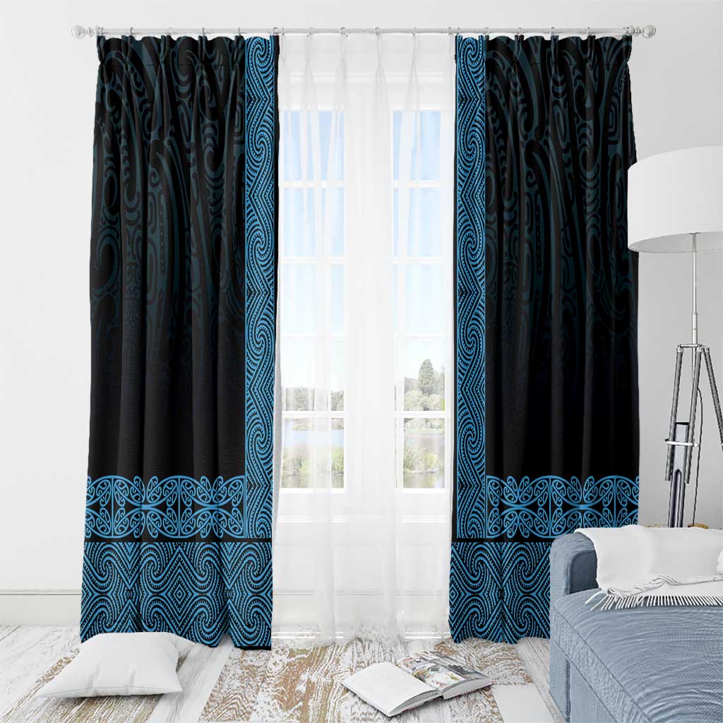 New Zealand Maori Kowhaiwhai Window Curtain Kikorangi Maui and Mangopare