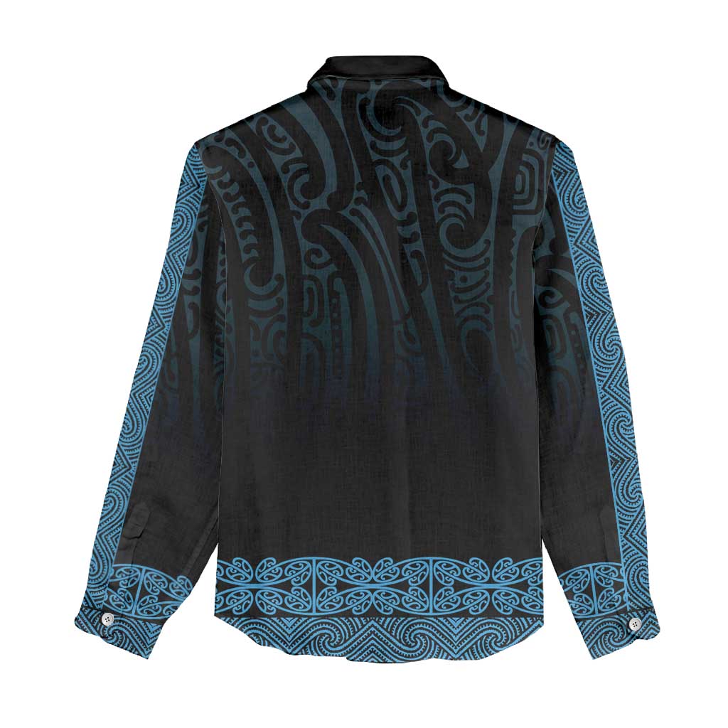 New Zealand Maori Kowhaiwhai Women Casual Shirt Kikorangi Maui and Mangopare