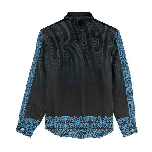 New Zealand Maori Kowhaiwhai Women Casual Shirt Kikorangi Maui and Mangopare