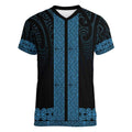 New Zealand Maori Kowhaiwhai Women V-Neck T-Shirt Kikorangi Maui and Mangopare