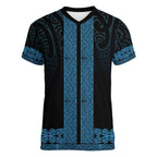 New Zealand Maori Kowhaiwhai Women V-Neck T-Shirt Kikorangi Maui and Mangopare